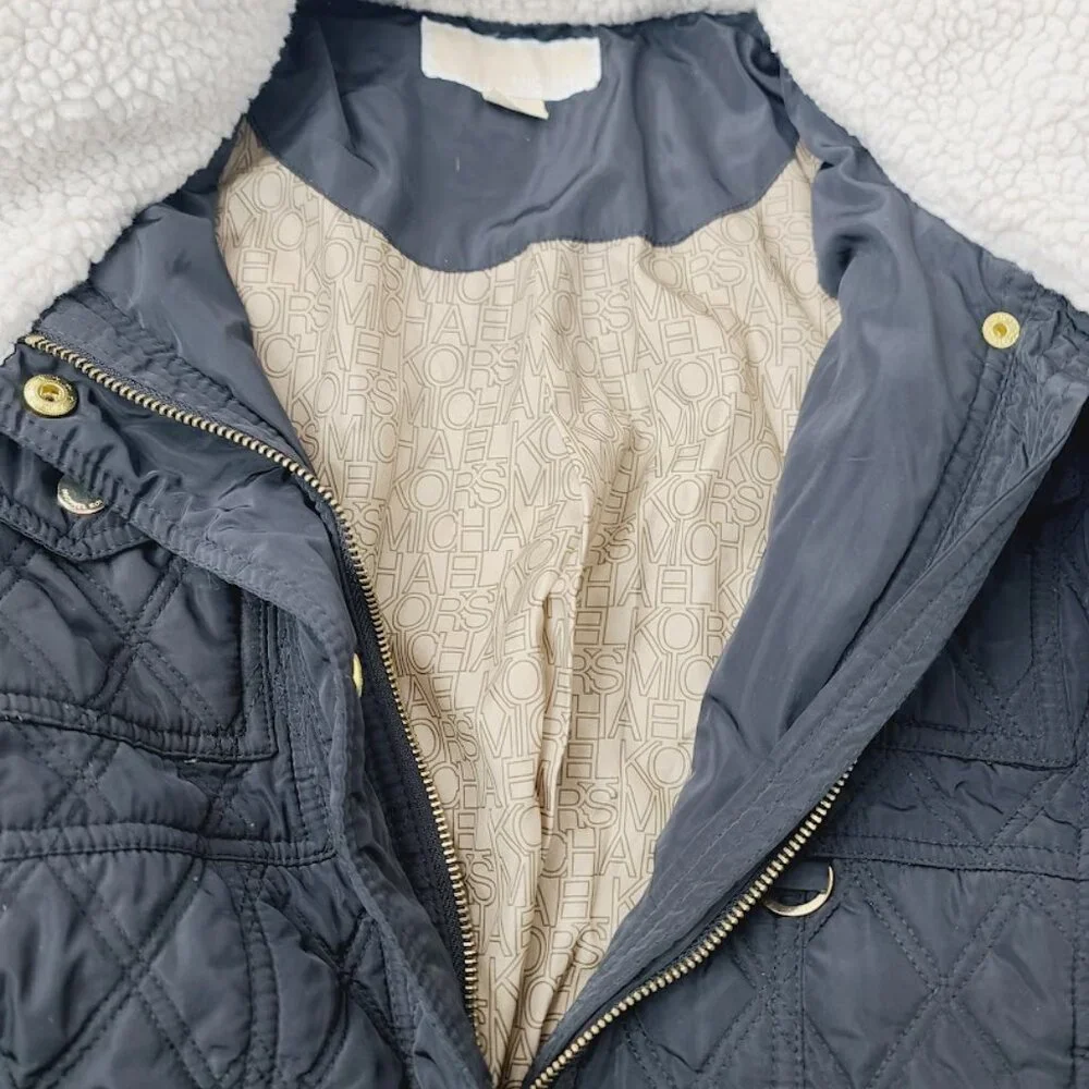 Michael Kors Women's‎ Black Quilted Long Sleeve Sherpa Puffer Jacket Size M